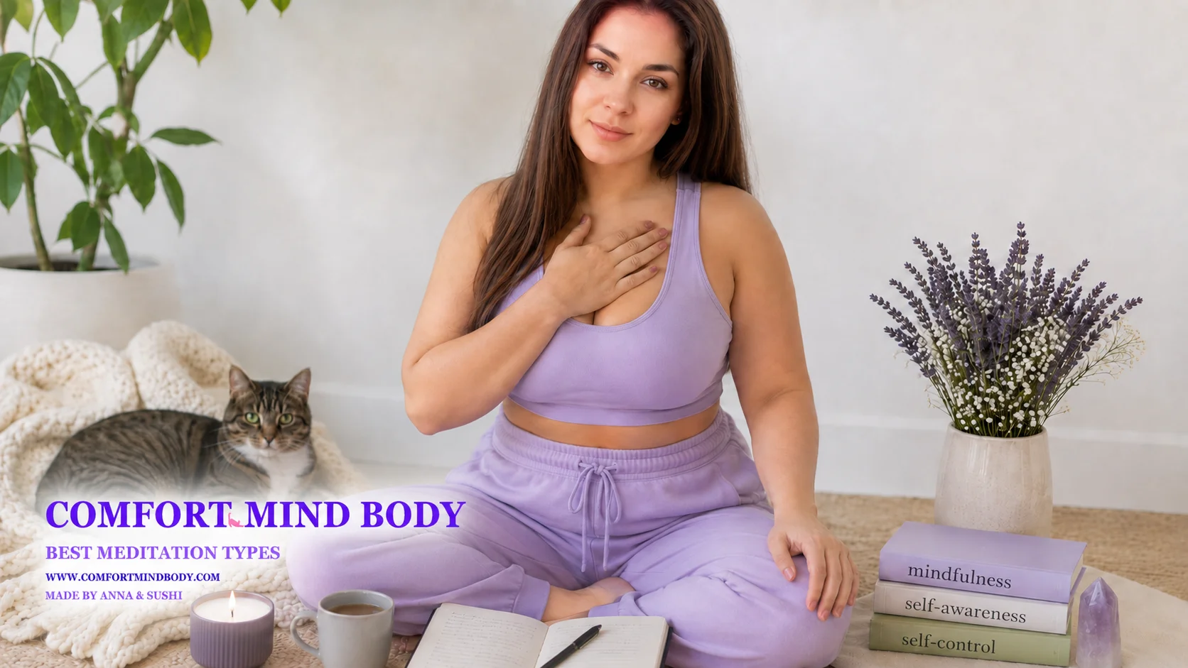 Woman seated on a yoga mat for a meditation types guide
