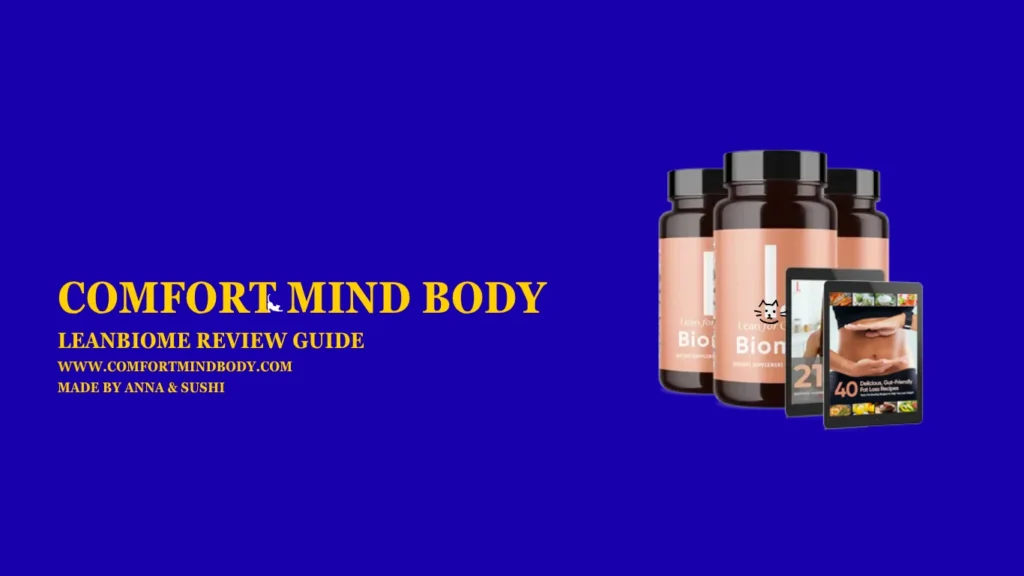 LeanBiome review with probiotic supplement bottle, capsules, gut health foods, berries, oats, and buyer checklist for weight loss supplement safety