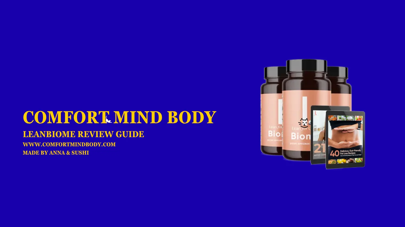 LeanBiome review with probiotic supplement bottle, capsules, gut health foods, berries, oats, and buyer checklist for weight loss supplement safety