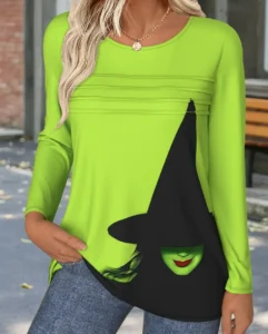 MODLILY® Halloween Neon Green Tummy Coverage Long Sleeve T Shirt
