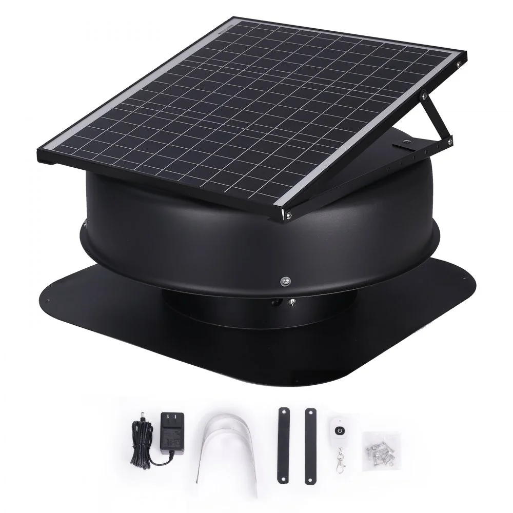 VEVOR Solar Attic Fan, 40 W, 1230 CFM Large Air Flow Solar Roof Vent Fan, Low Noise and Weatherproof with 110V Smart Adapter, Ideal for Home, Greenhouse, Garage, Shop