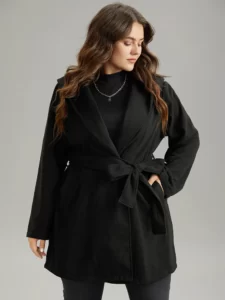 Cute Plain Belted Hooded Tunic Pocket Coat