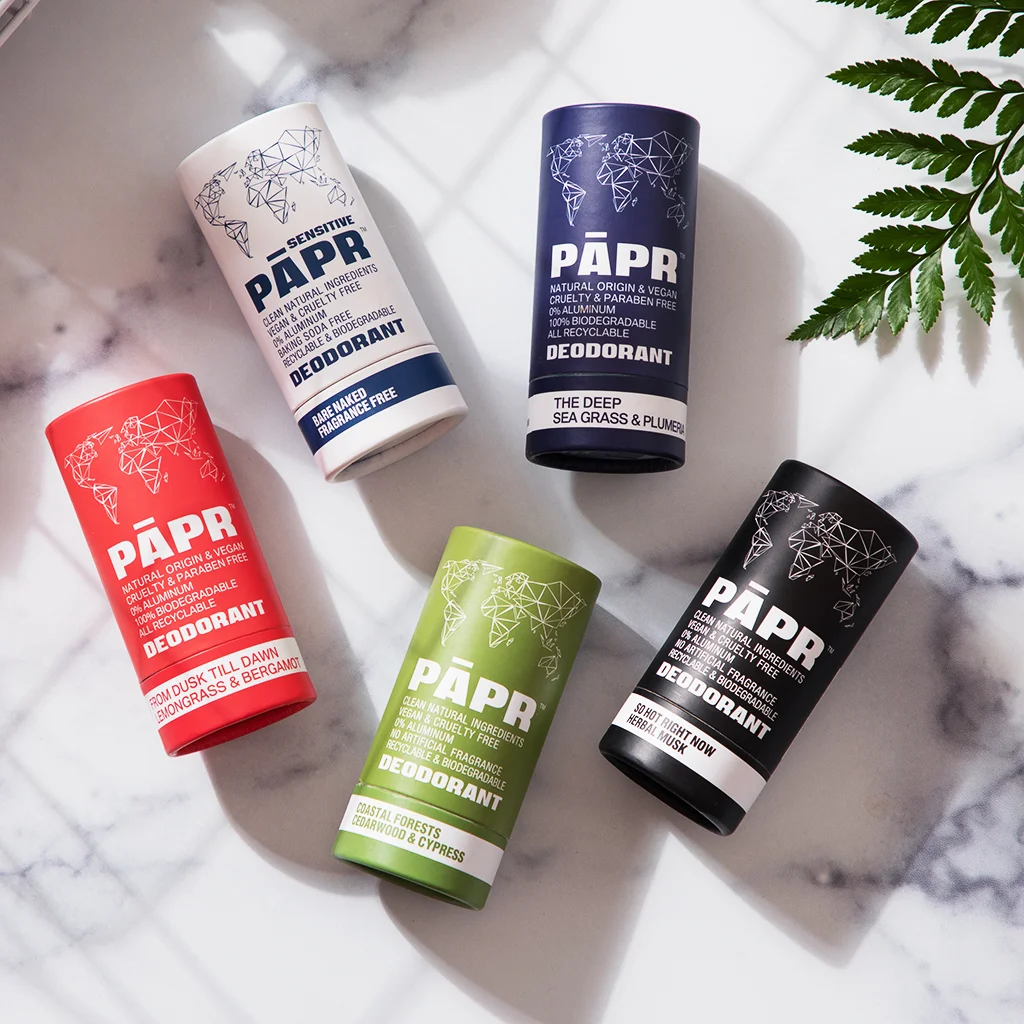 PAPR deodorant collection in paper tubes