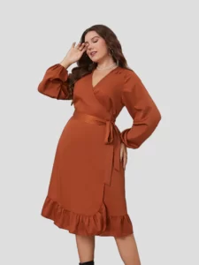 Chocolate Ruffle Hem Wrap Midi Dress