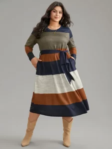 Colorblock Contrast Heather Belted Dress