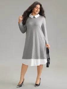 Solid Lapel Collar Heather 2-In-1 Dress