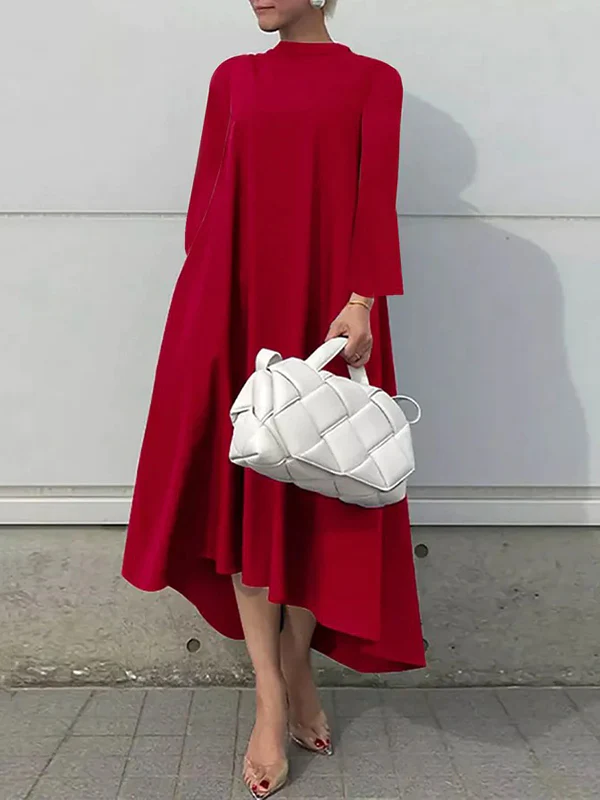 Casual Long Sleeves High-Low Solid Color Maxi Dresses