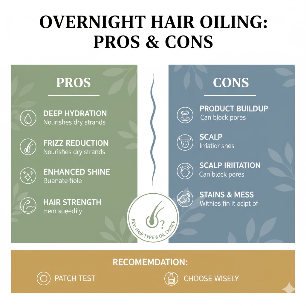 infographic summarizing the pros and cons of leaving oil in your hair overnight
