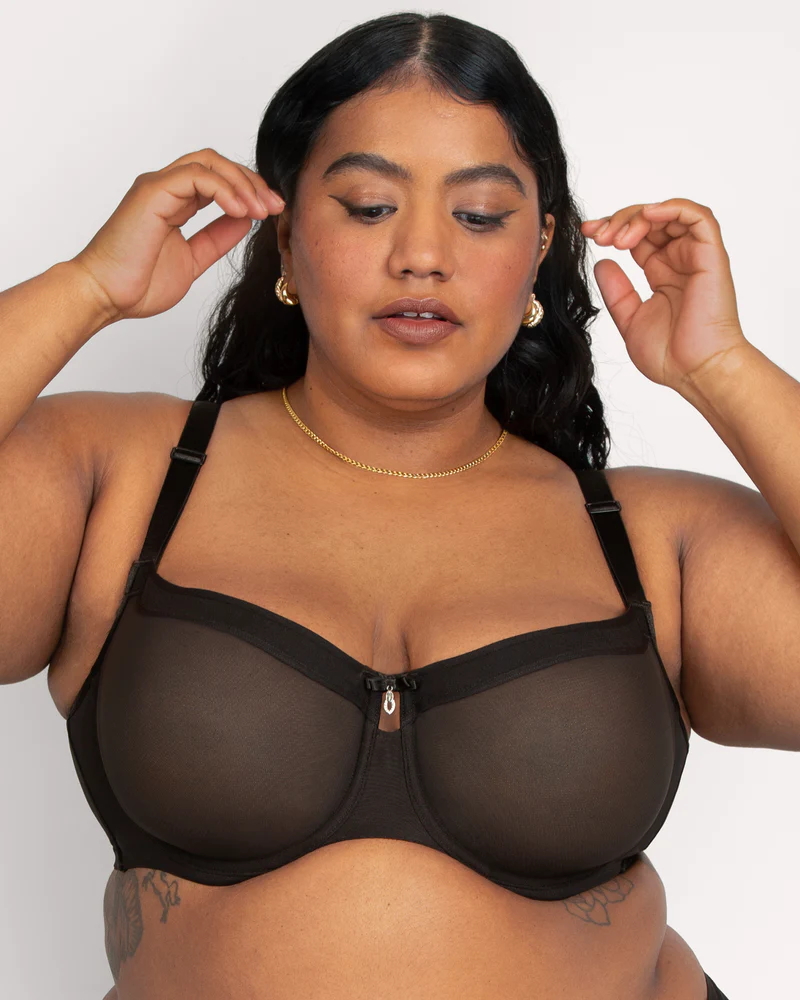 Sheer Mesh Unlined Balconette - Black Hue, Plus Size Valentine's Day Lingerie