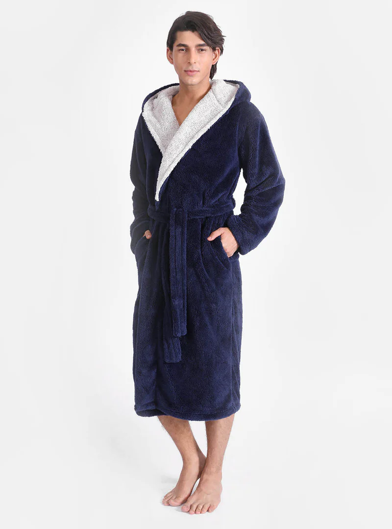 Flannel Soft Plush Long Bathrobe with Hooded