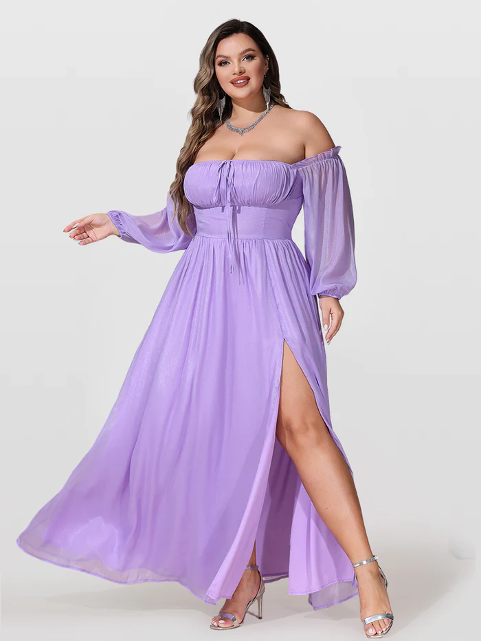 Off Shoulder Puff Sleeve Frill Trim Dress