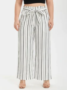 Stripe Wide Leg Belted Pants