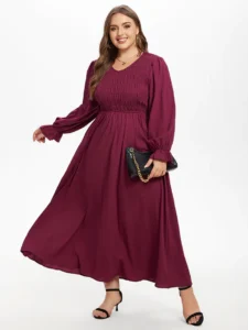 Flounce Sleeve Ruffled Shirred Maxi Dresses