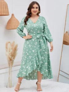 Solid Twist Front Wrap Hem Midi Dress, plus-size spring outfits