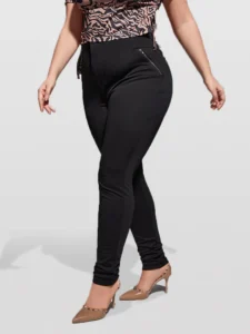 Plus Black Zipper Elastic Waist Skinny Pants