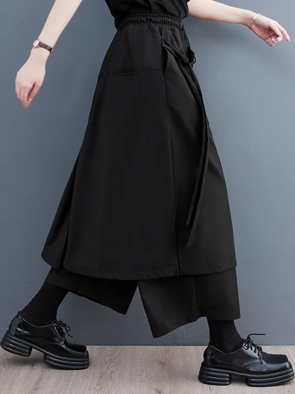 Wide Leg Loose Drawstring Solid Color Casual Pants Bottoms Culotte