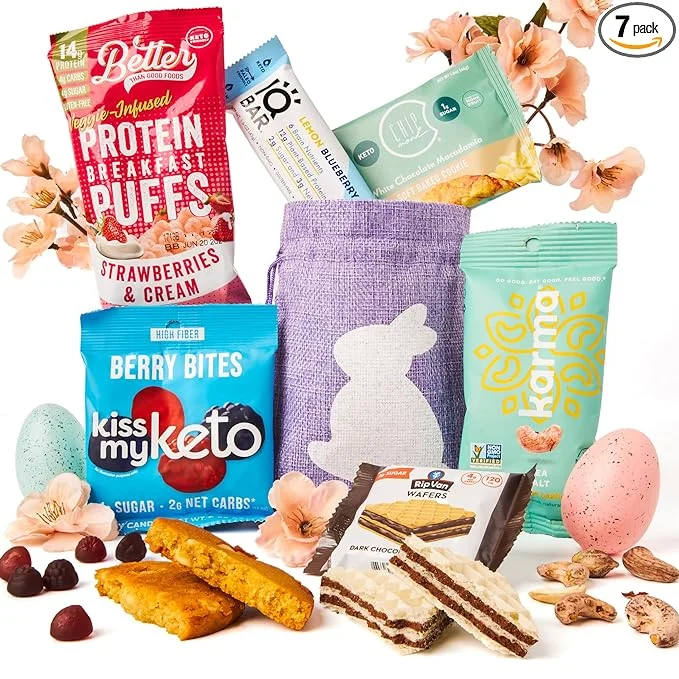 Keto Easter Adults Gift - Prefilled w Keto Easter Candy & Easter Basket Stuffers, Easter Gifts for Adults, Wanted Amazon Gift Ideas