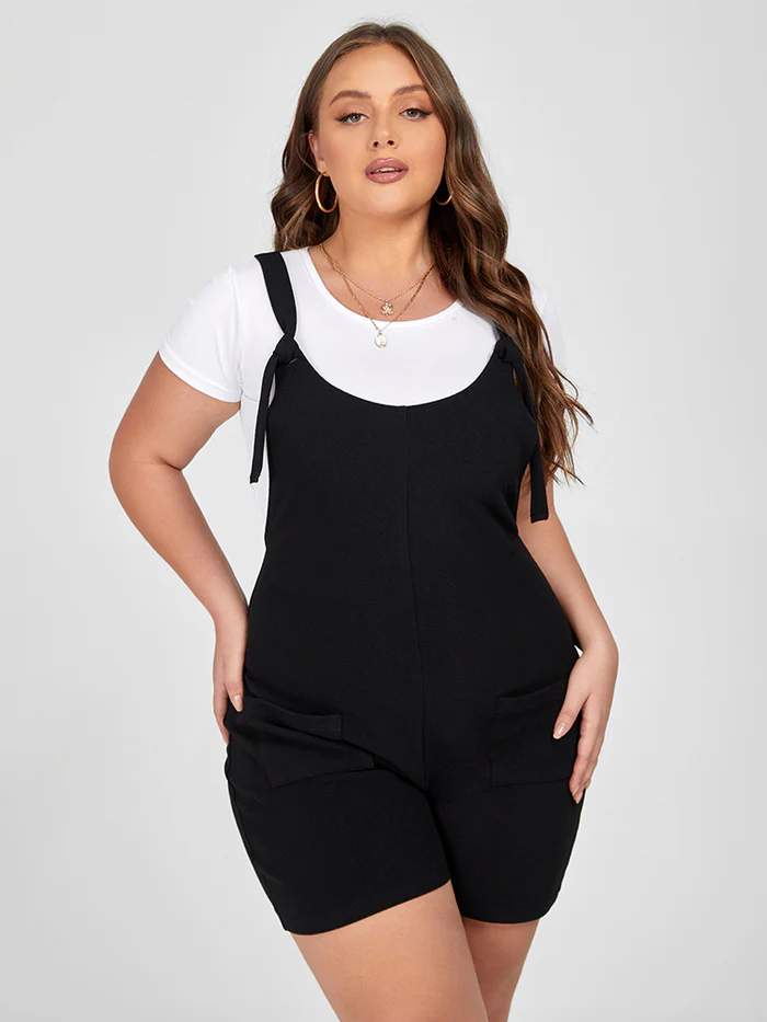 Plus Black Adjustable Strap Pocket Romper