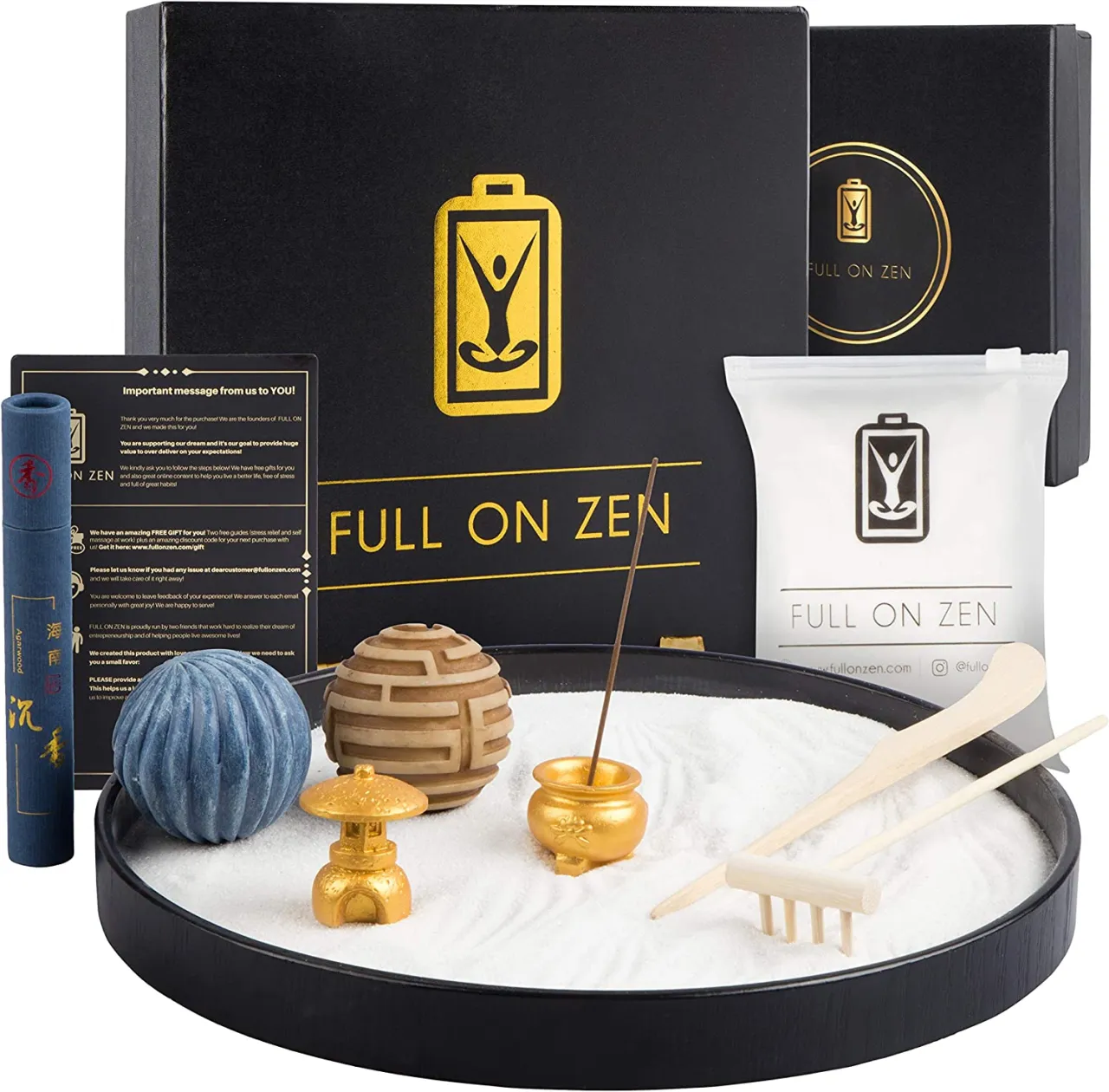Mini Zen garden for a desk with a round tray