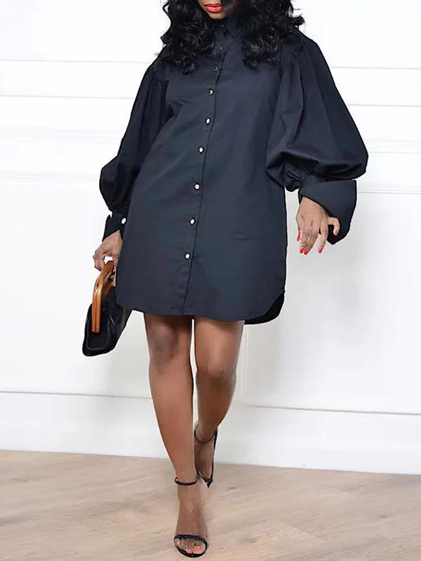 Loose Fashion Buttoned Long Sleeves Shirt Dress Mini Dresses