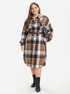 Plaid Print Drop Shoulder Flap Pocket Coat