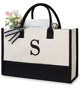 Personalized Initial Canvas Beach Bag