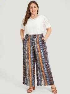 Boho Print Shirred Pocket Elastic Waist Pants