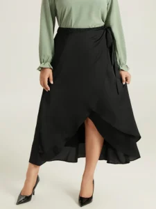 Anti-Wrinkle Ruffles Ties Asymmetrical Hem Skirt