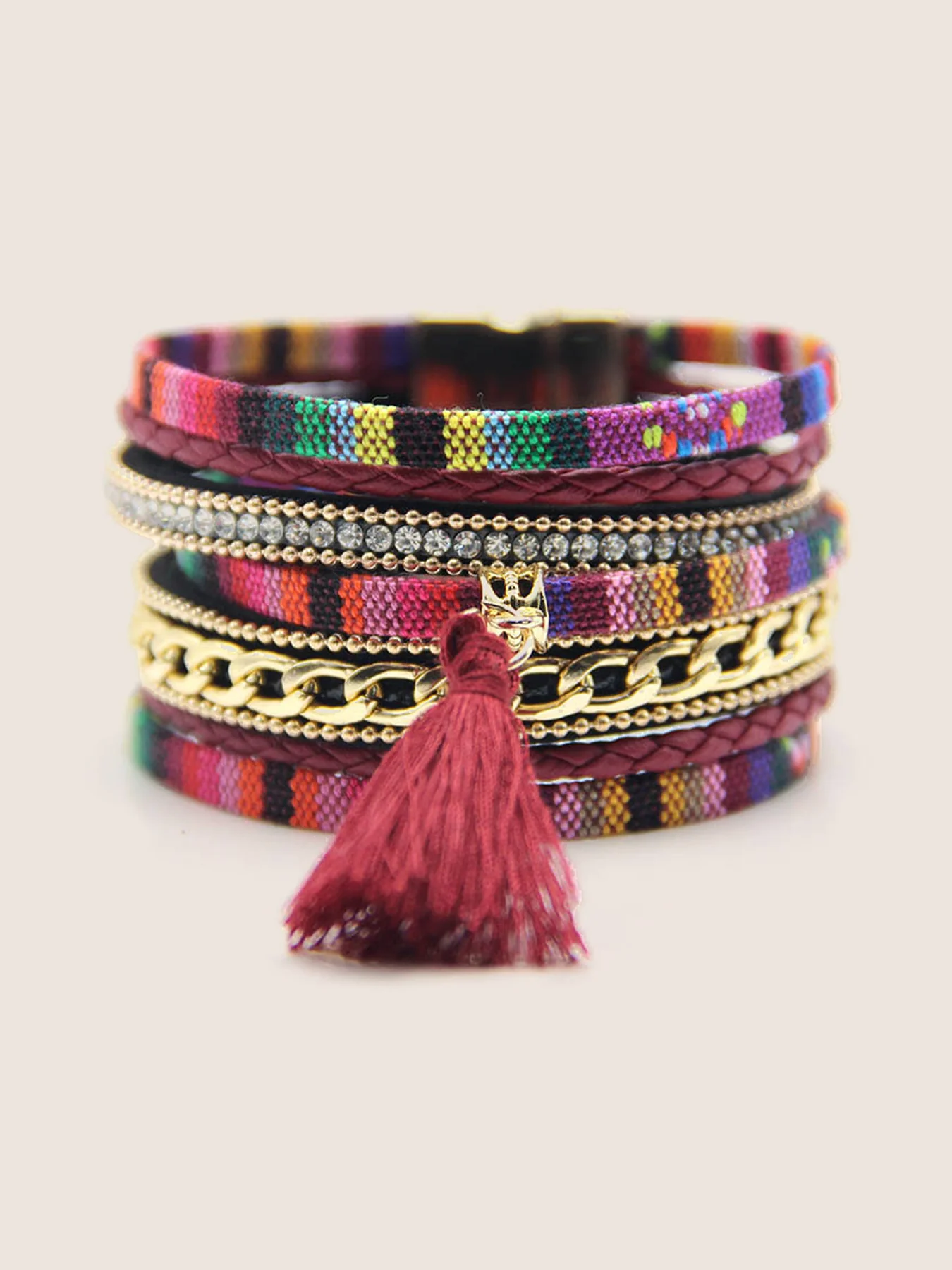 Multi-Layer Wide Buckle Wristband Bracelet