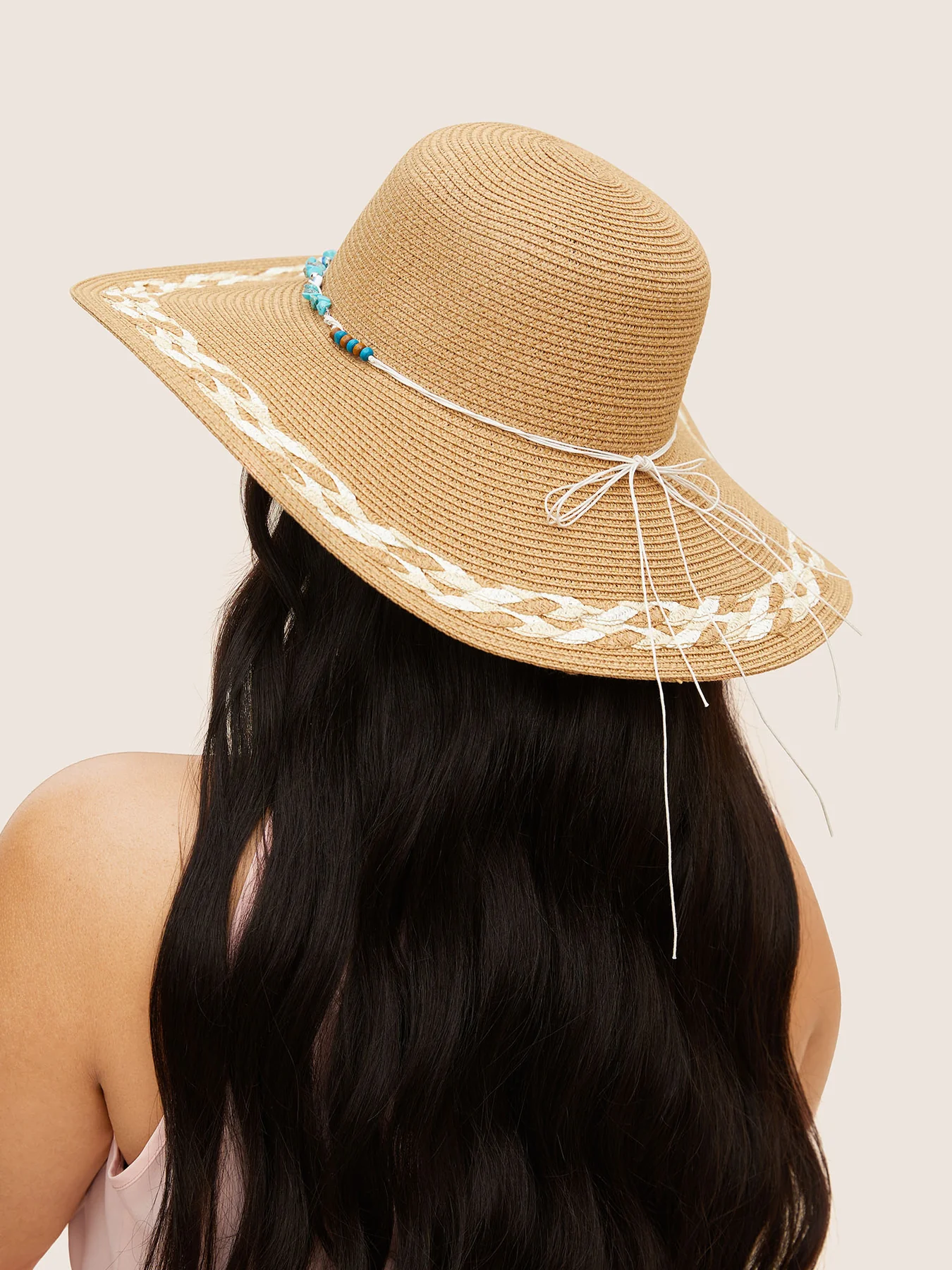 Natural Stone Decor Woven Visor Hat, Plus Size Summer Outfits