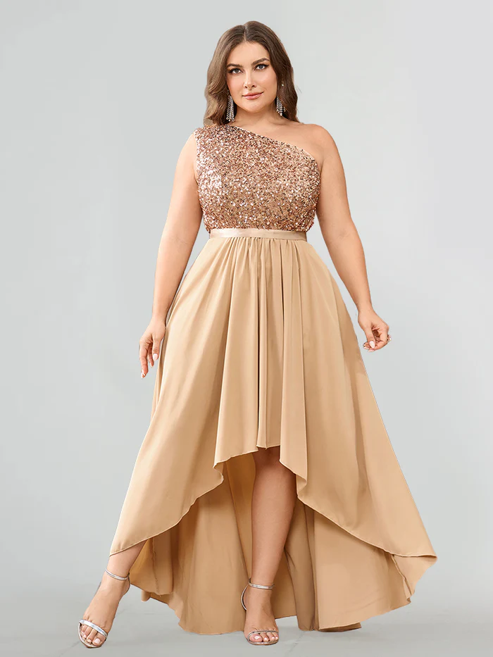 Sequin Patchwork One-Shoulder Bridesmaid Dresses