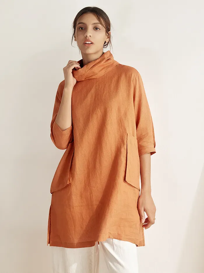 LINEN COWL NECK OVERSIZED TUNIC ELEANOR