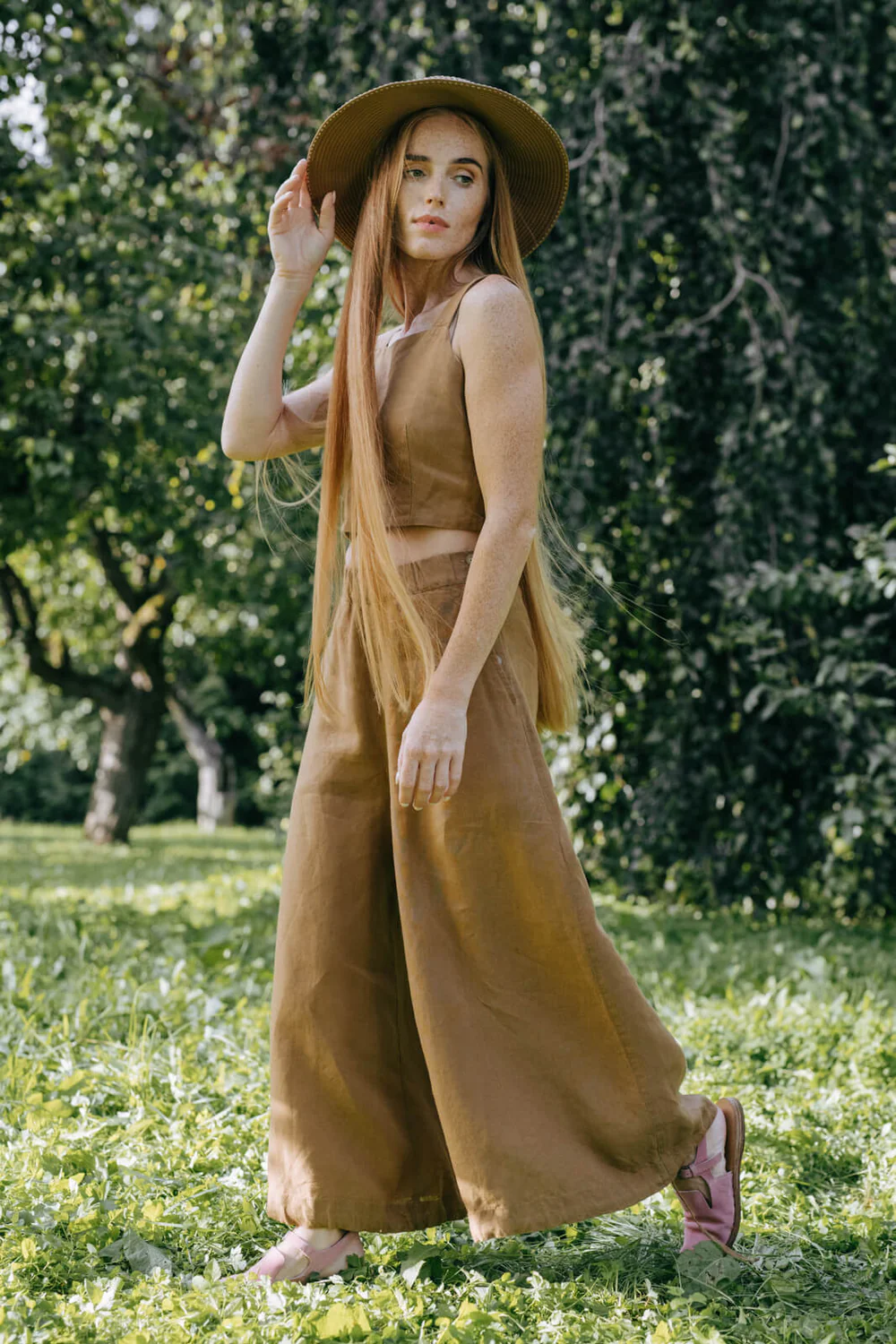 Midi Charlotte Trousers, Hemp, Camel Brown,