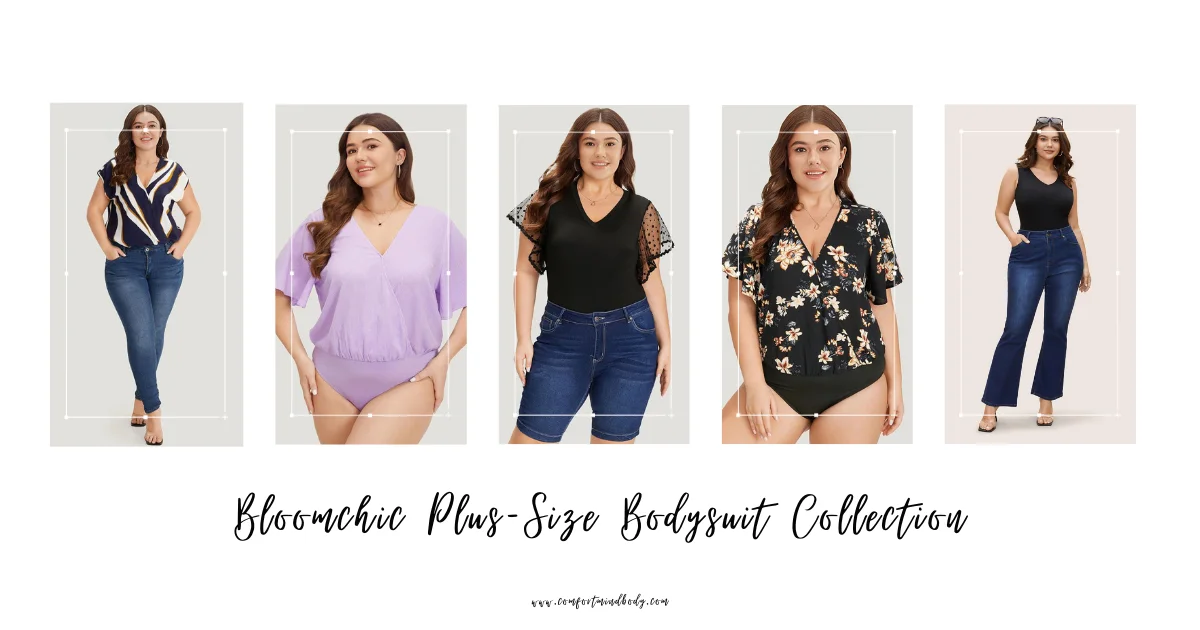 a collage of plus-size women in different outfits, How to Wear a Bodysuit