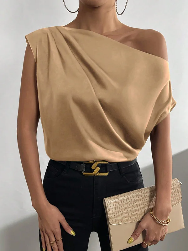 Loose Asymmetric Solid Color One-Shoulder Blouses&Shirts Tops