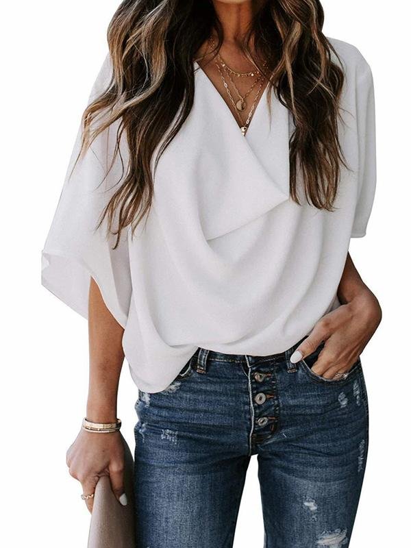 Casual Solid Color Pleated T-Shirt Top
