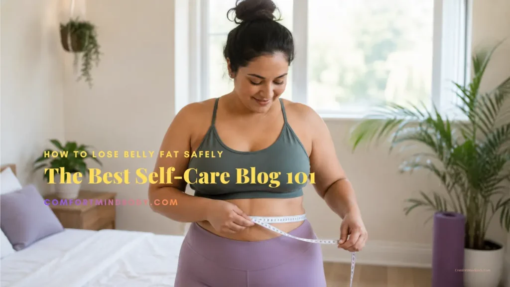 Person gently measuring waist for a safe belly fat loss guide focused on healthy habits