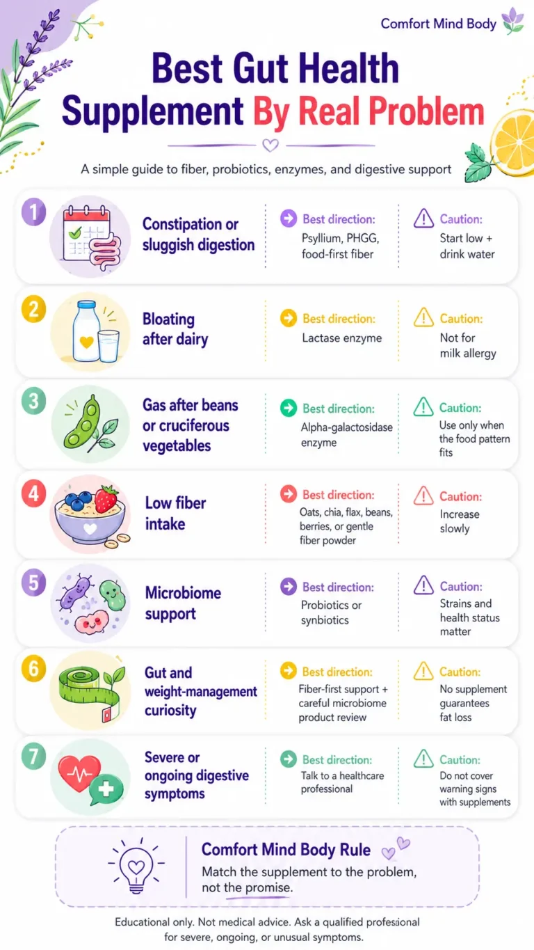 best gut health supplements guide showing how to choose fiber, probiotics, enzymes, and digestive support for real problem