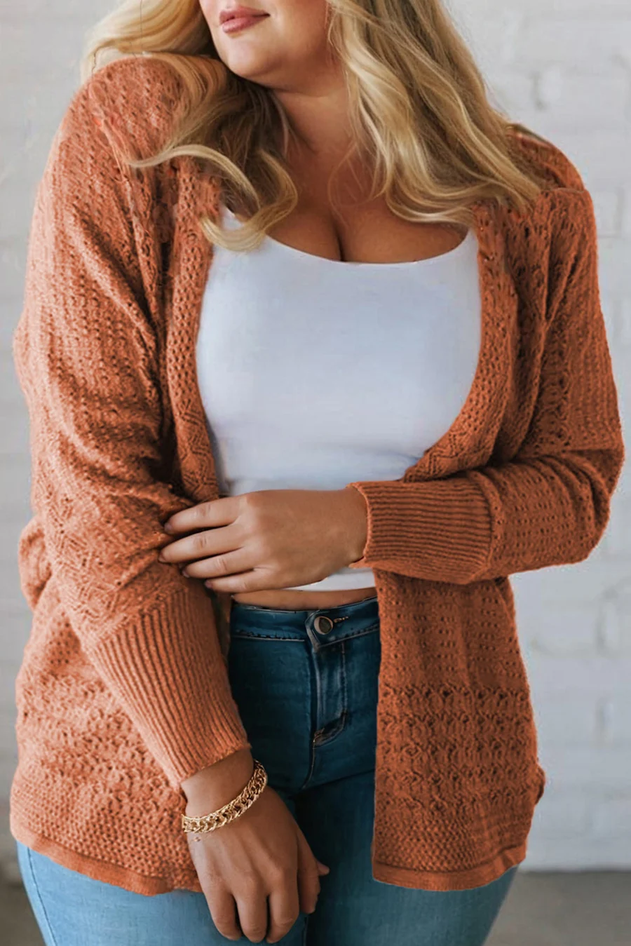 Redwood Burl mixed-pattern plus-size open-front cardigan