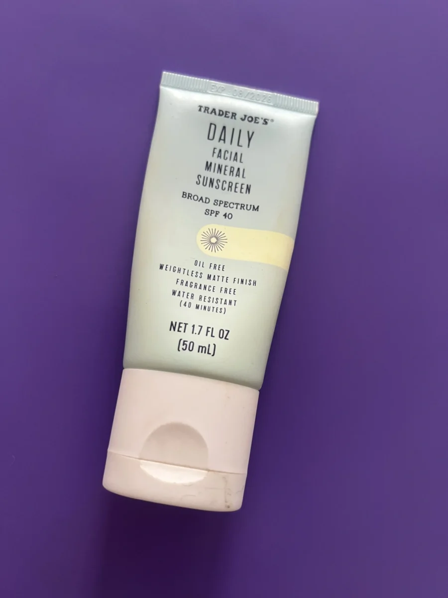 Trader Joe's Daily Facial Mineral Sunscreen SPF 40 photographed and tested by Anna