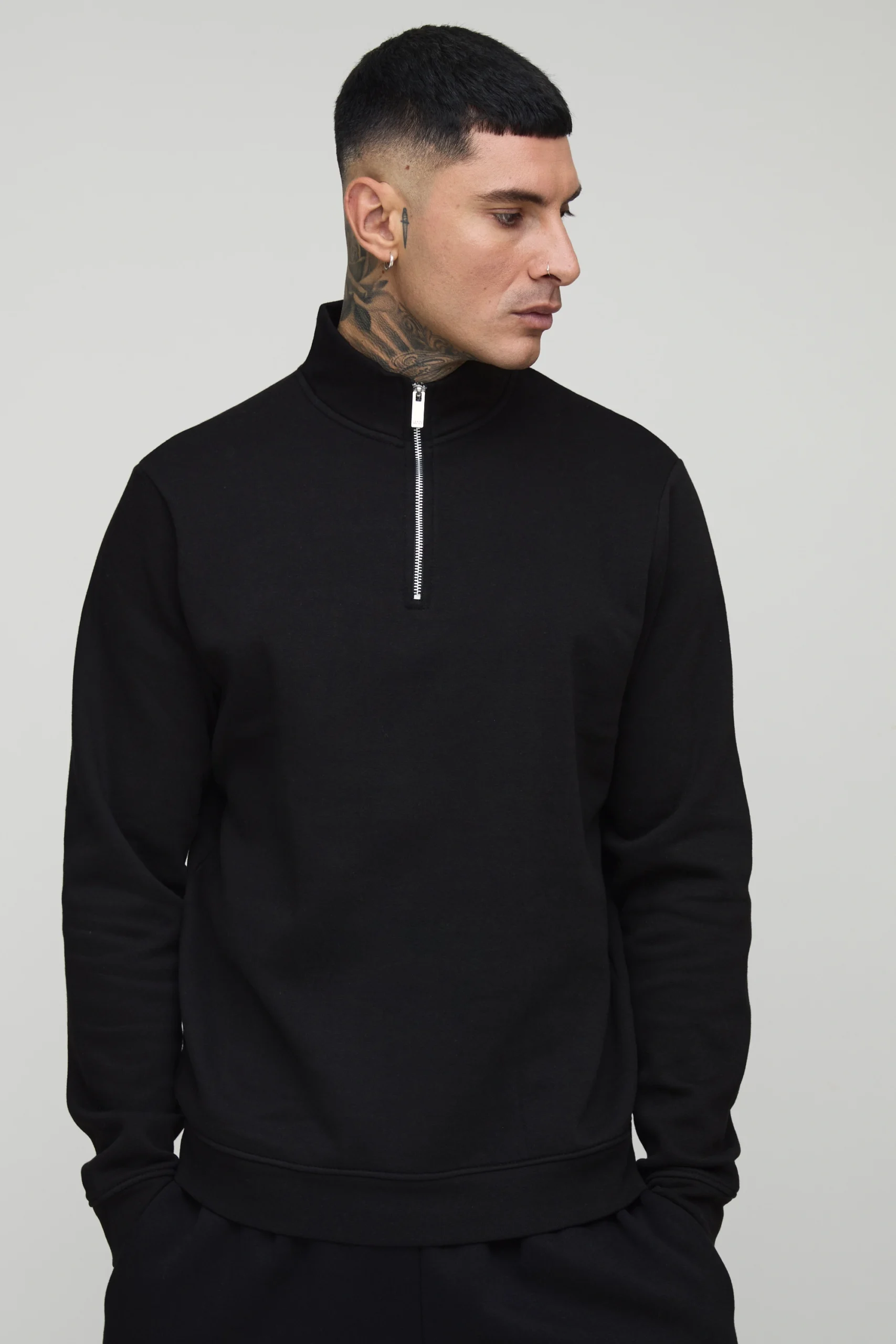 Black tall regular-fit quarter-zip funnel-neck sweatshirt