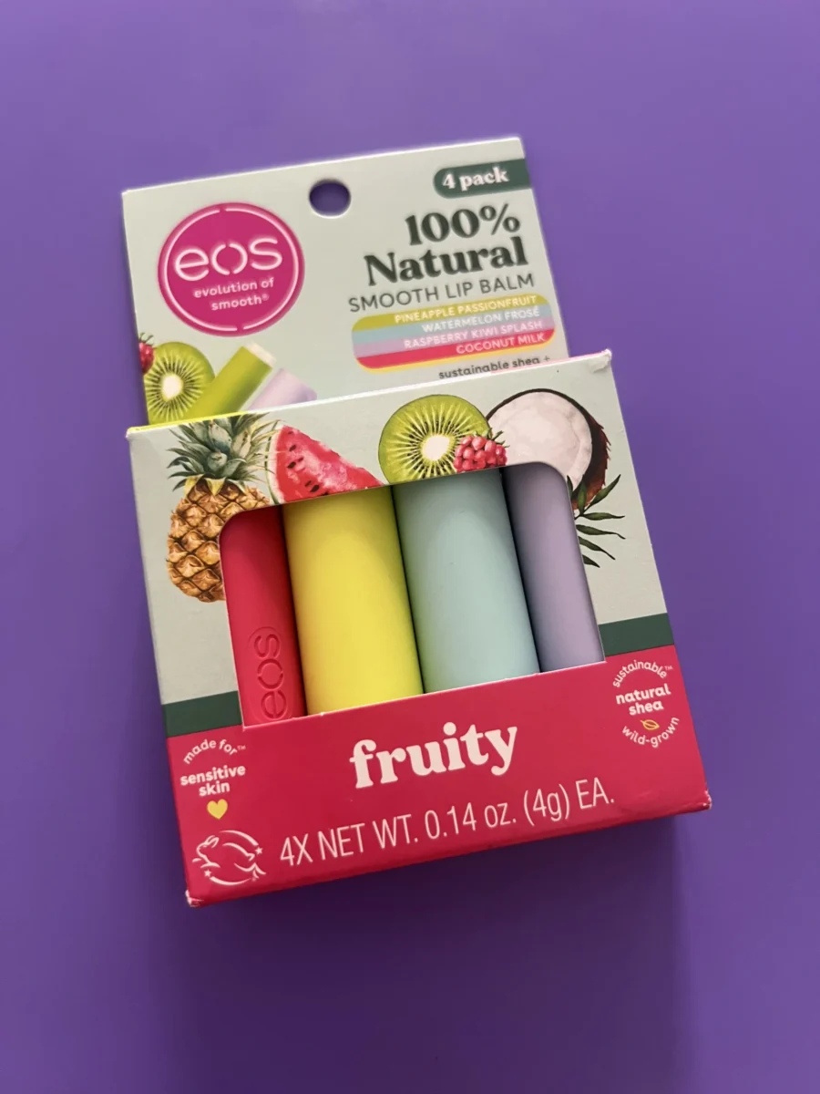 eos Fruity Lip Balm four-pack photographed by Anna