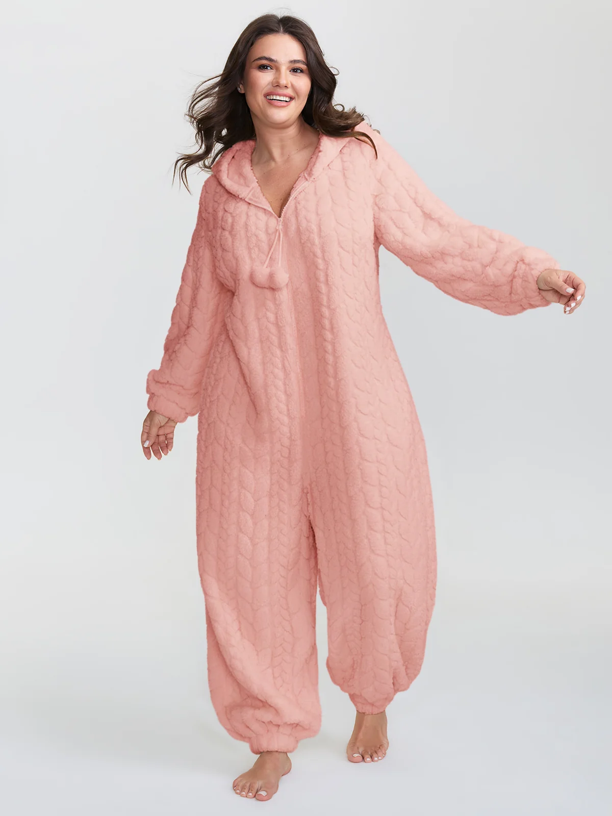 BloomChic fleece lounge jumpsuit with a half zipper