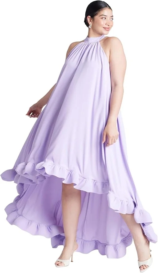 ELOQUII Women's Plus Size High-Low Dramatic Ruffle Detail Dress