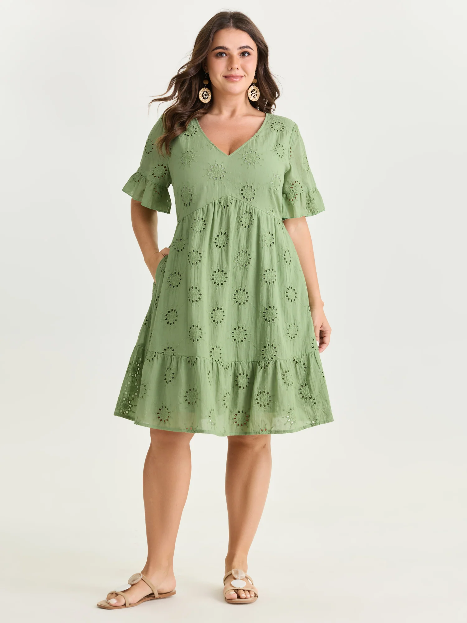 BloomChic Eyelet Embroidered Ruffled Sleeve Mini Dress