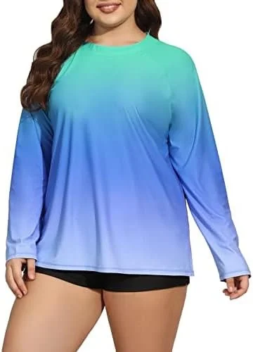 Halcurt plus-size long-sleeve rash guard swimsuit top for beach outfits