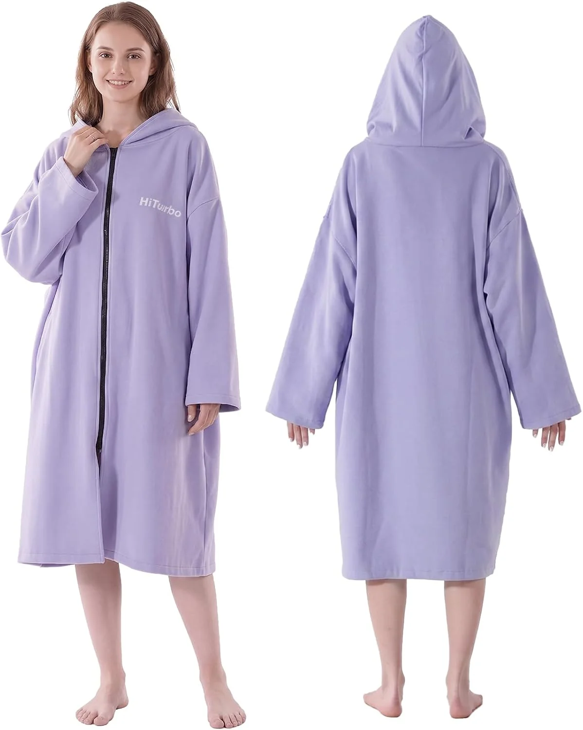 Hiturbo microfiber changing robe with long sleeves and a two-way front zipper