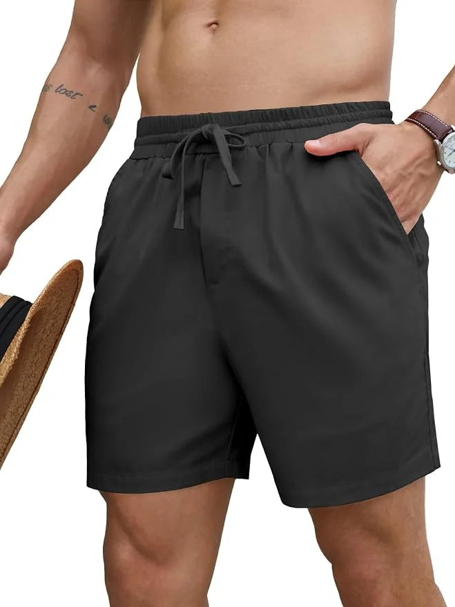 Lightweight elastic-waist linen shorts for plus-size summer heat outfits