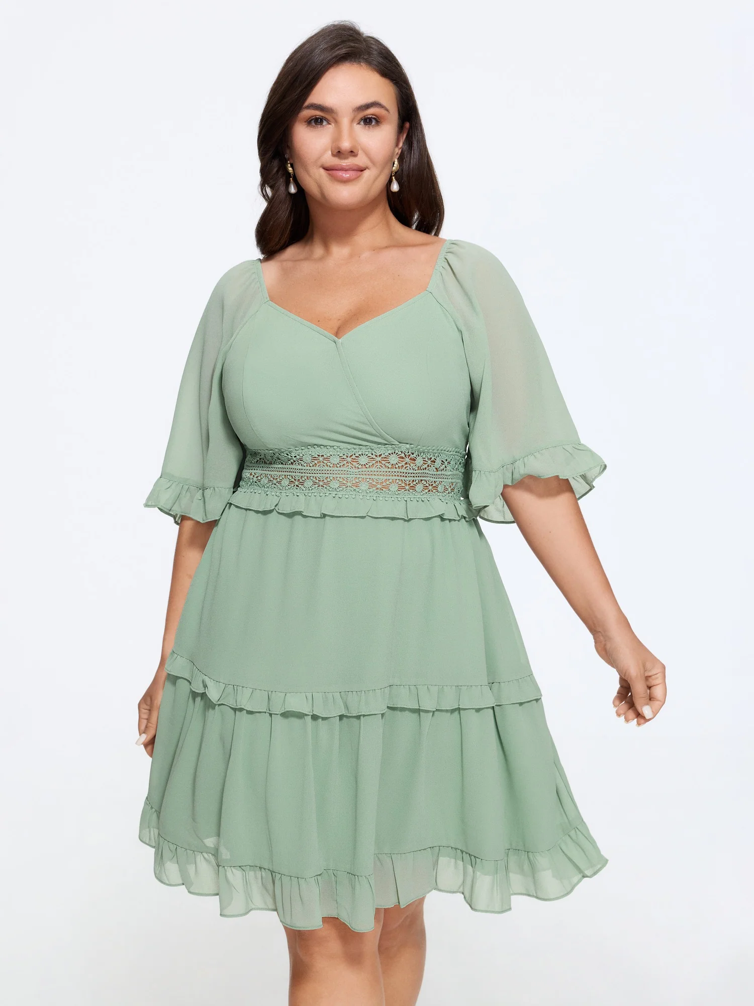BloomChic lace-waist tiered chiffon plus-size mini dress