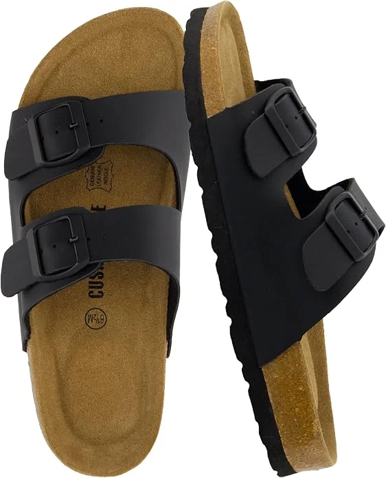 Lane cork footbed double-buckle sandals for plus-size summer outfits